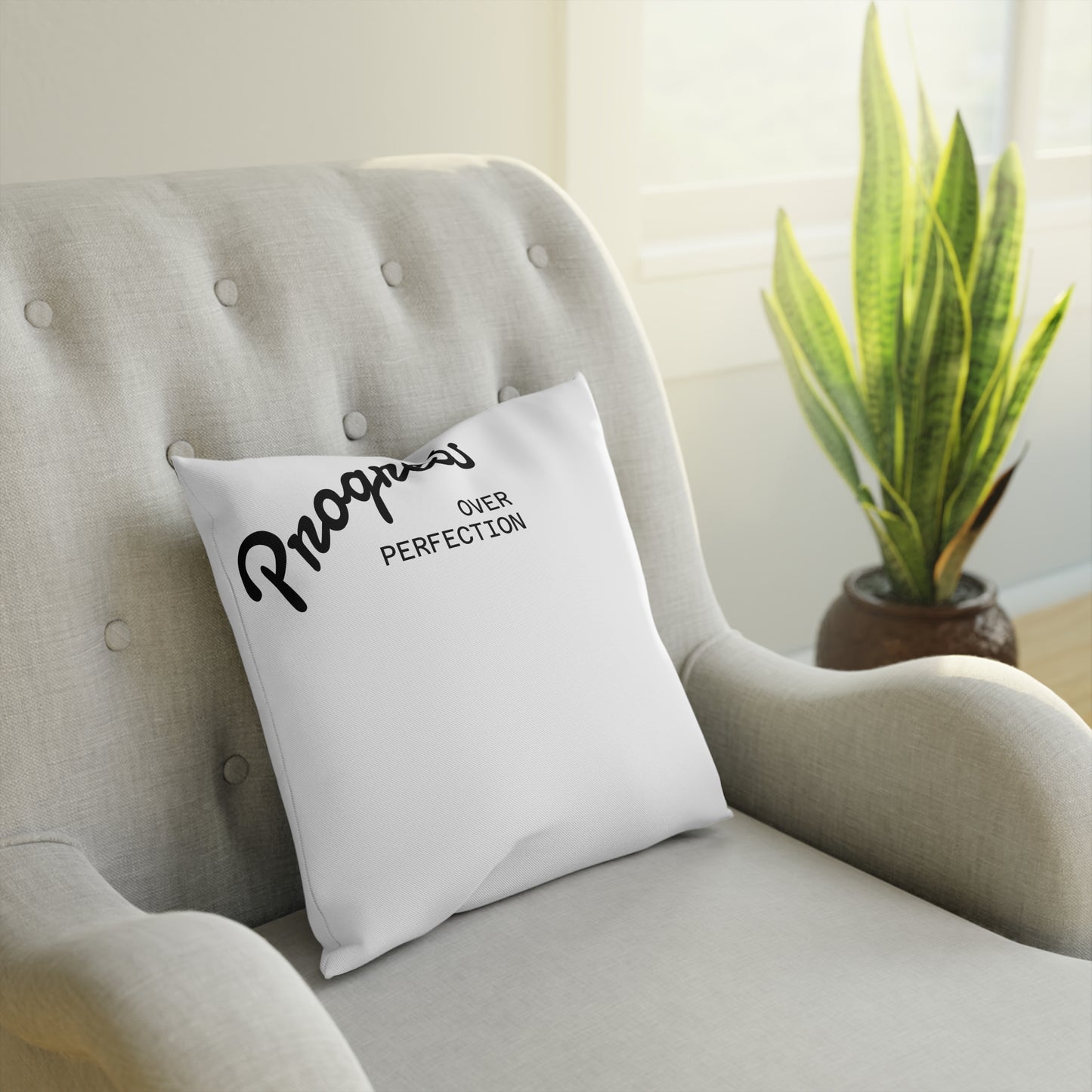 Motivational Cushion for Cozy Spaces, Inspirational Home Decor, Gift for Friends, Progress Over Perfection Quote, Sofa Pillow