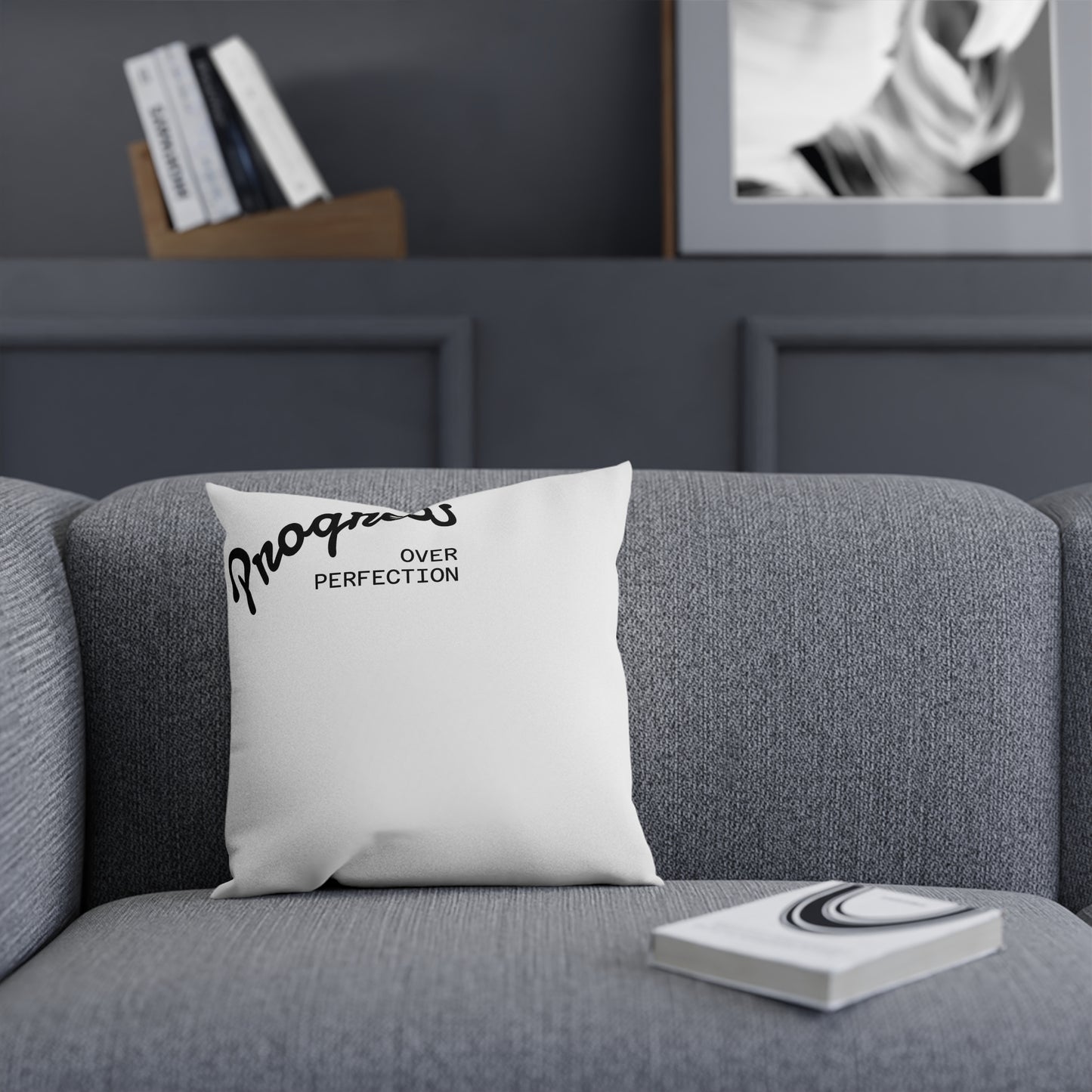 Motivational Cushion for Cozy Spaces, Inspirational Home Decor, Gift for Friends, Progress Over Perfection Quote, Sofa Pillow