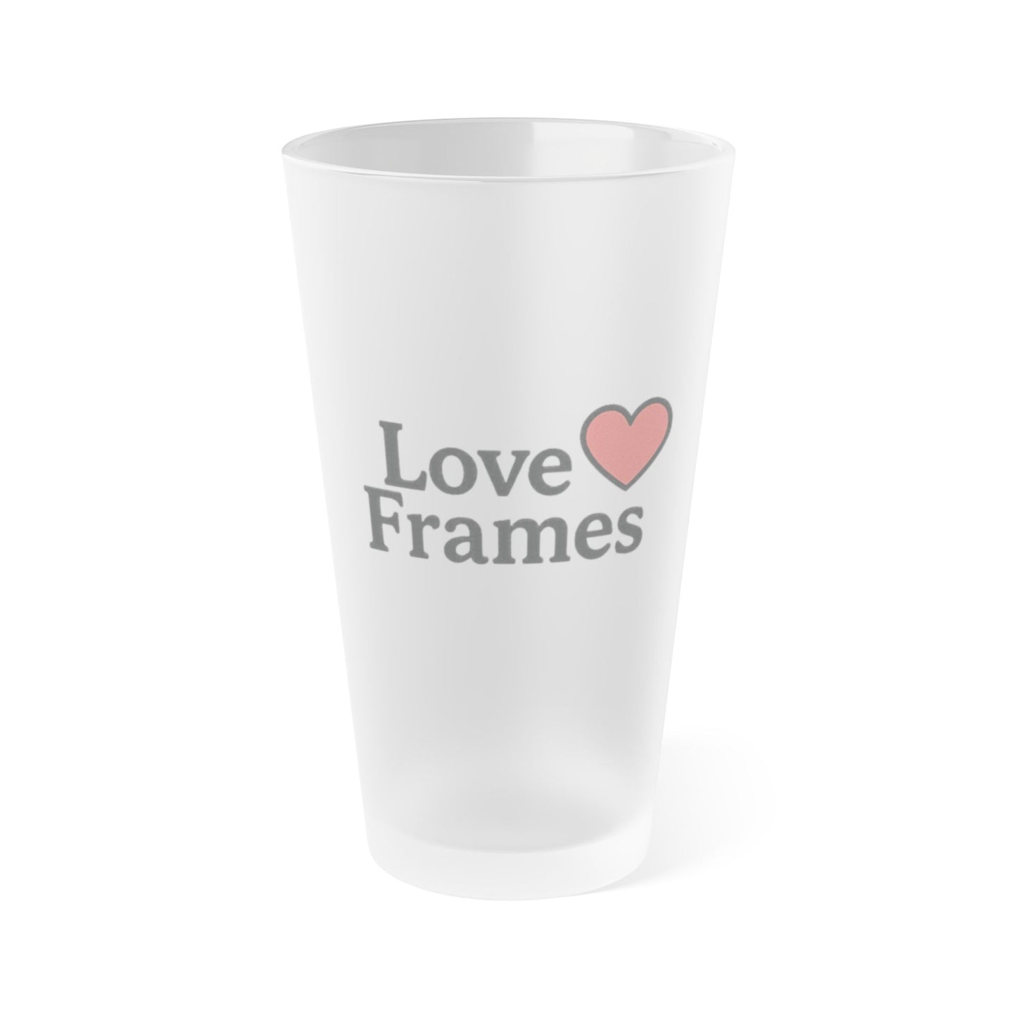 Frosted Pint Glass, Love Frames Design, Custom Drinkware, Gift for Beer Lovers, Anniversary Celebration, Housewarming